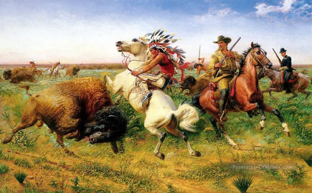 Louis maurer la grande chasse au bison royal 1895 Peintures à l'huile